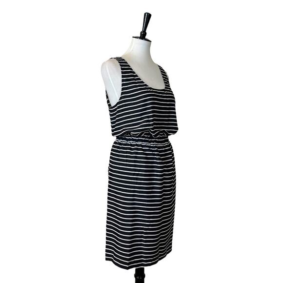 LOFT New Women's Dress Scoop Neck Elastic Waist Black & White Stripe Size L - Picture 2 of 10